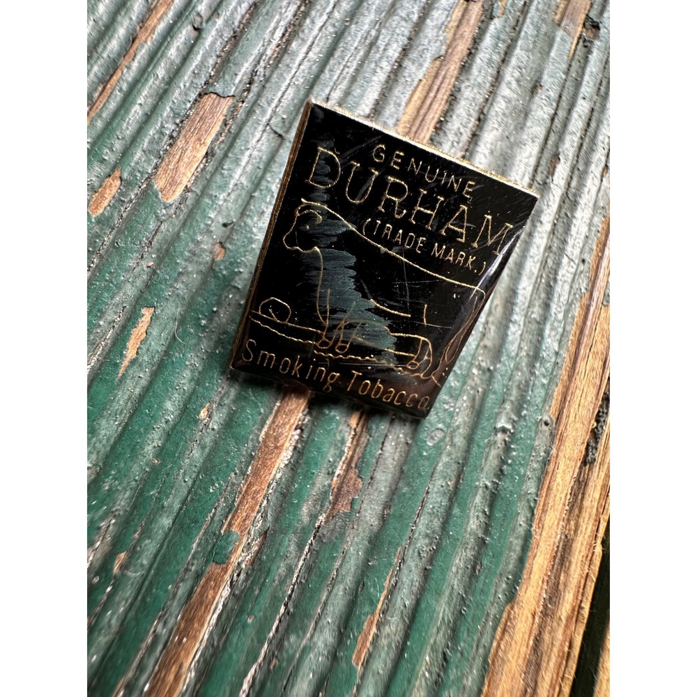 Vintage Bull Durham Smoking Tobacco Enamel Lapel Pin Gold Tone Black Advertising